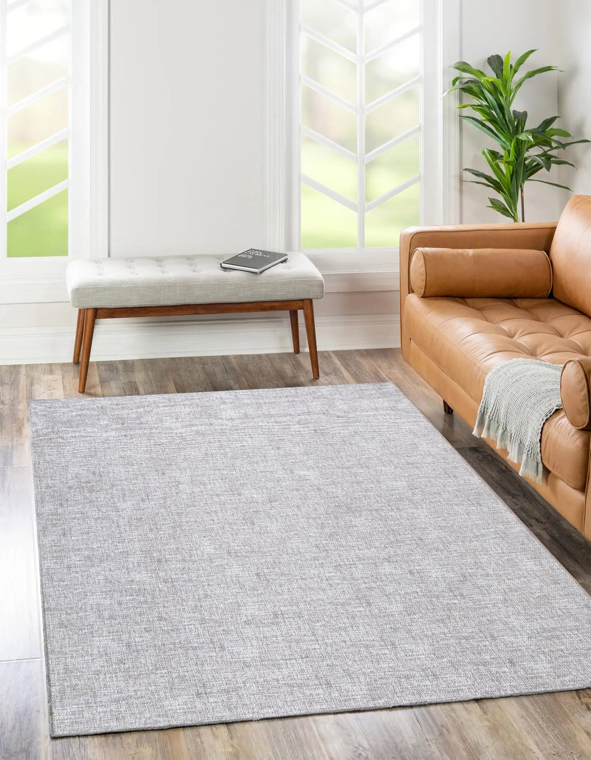 Urban Zinc Solid Area Rug in Living Room